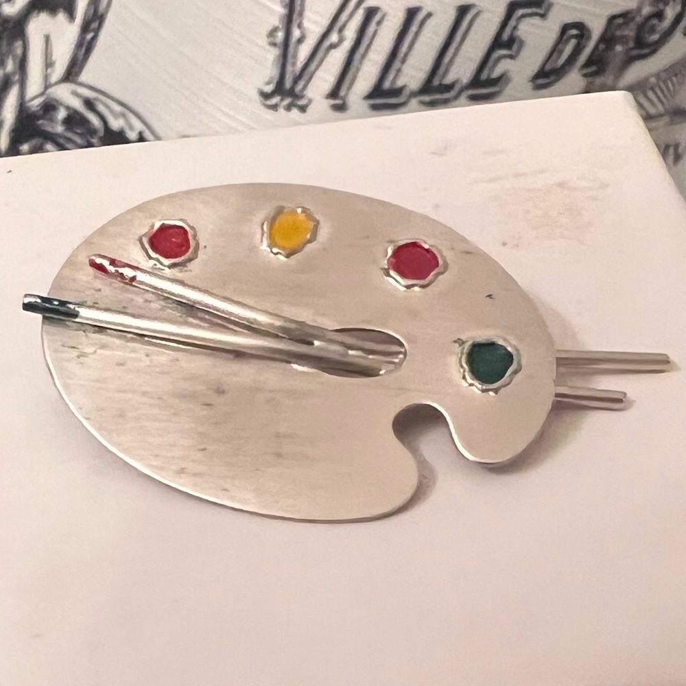 Vintage Beau Signed Sterling Silver Paint Palette Brooch Pin. Beautiful!